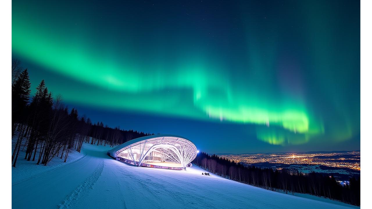 Holmenkollen skiflygingsbakke med nordlys