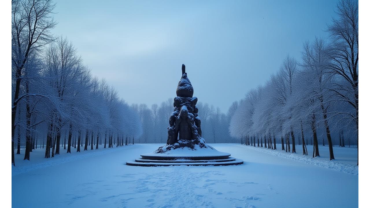 Vigelandsparken skulptur fotografert i vinterlys