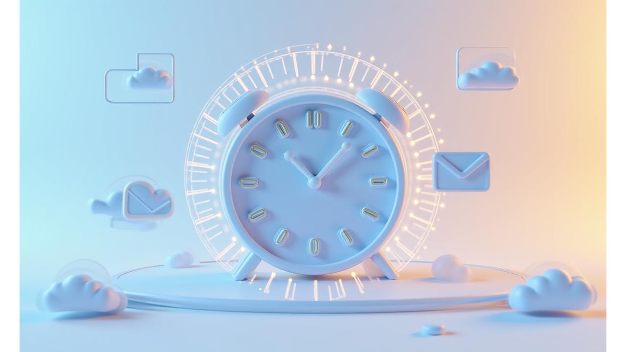 Illustration of a clock icon surrounded by fast-moving lines, symbolizing quick response times and efficiency