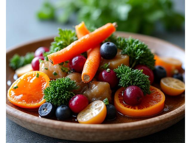 Fargerik vegetarisk rett med nordiske grønnsaker og urter